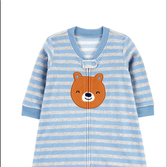 Nwt 6-9 m twins carters teddy bear sleep sack gown boy fleece bathing layette 6m - Picture 2 of 5